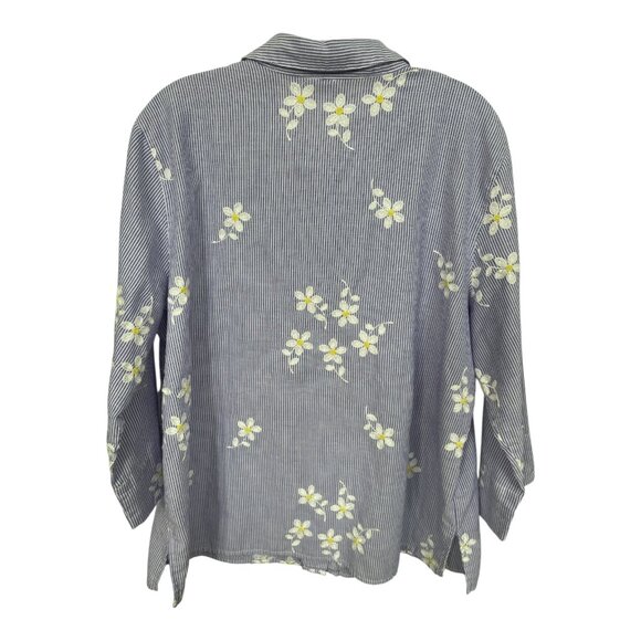 Alfred Dunner Women’s Size L Blue Striped Button-Front Shirt with Embroidered Da - Picture 4 of 6